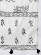 Yufta Women Black & White Ethnic Print Sequined Pure Cotton Kurta with Trouser and Dupatta | Grab2Buy
