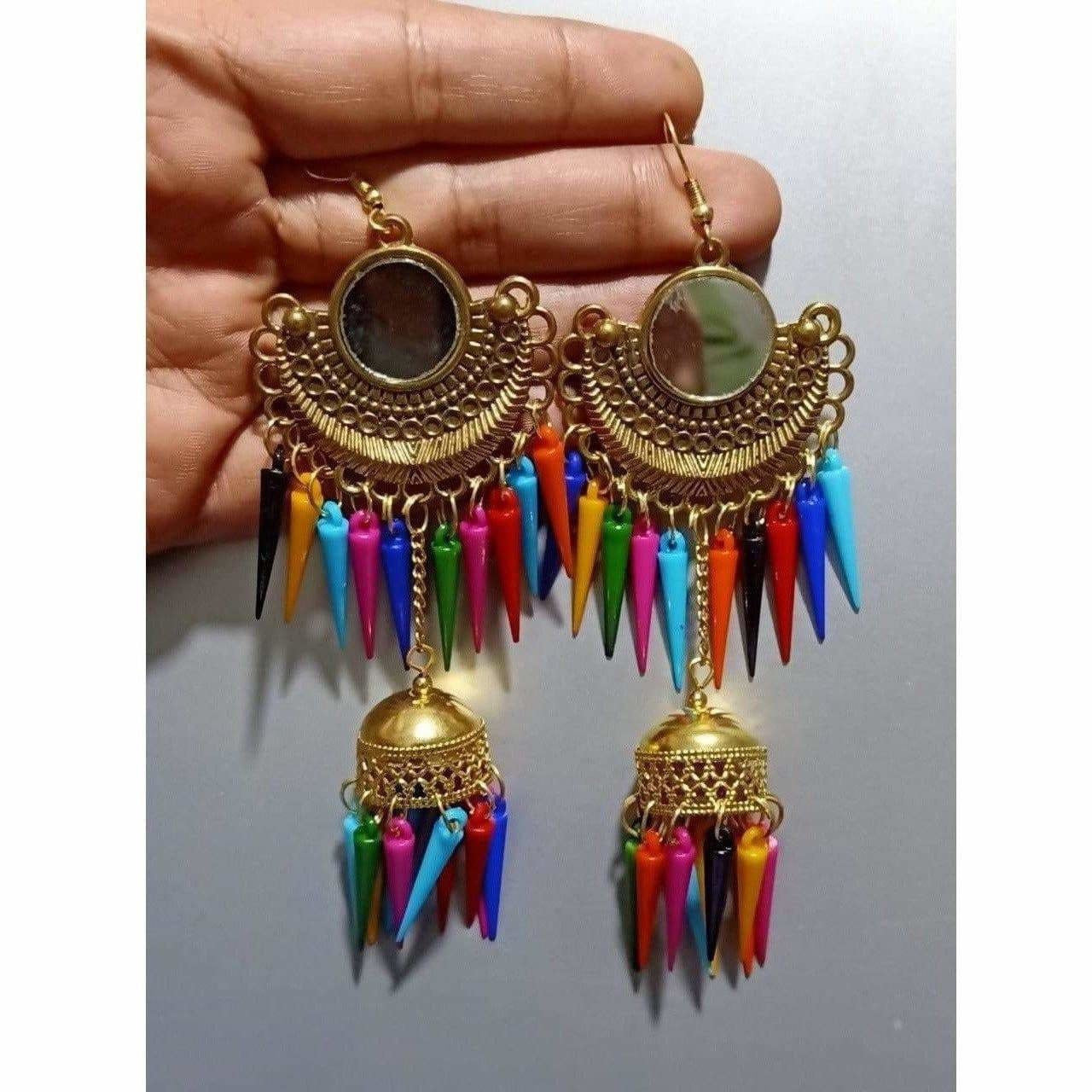 MS Fashion India Gold Color Earrings With Jhumka And Multicolor Metal Drops | Grab2Buy