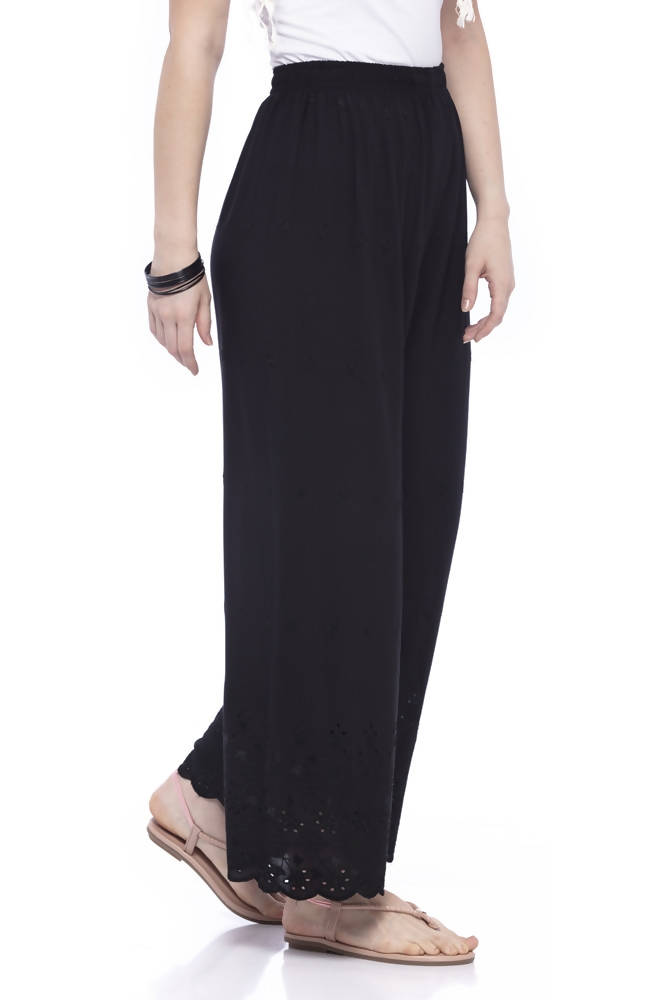 Mominos Fashion Reyon Cotton Black Embroidery Chikan Palazzo | Grab2Buy
