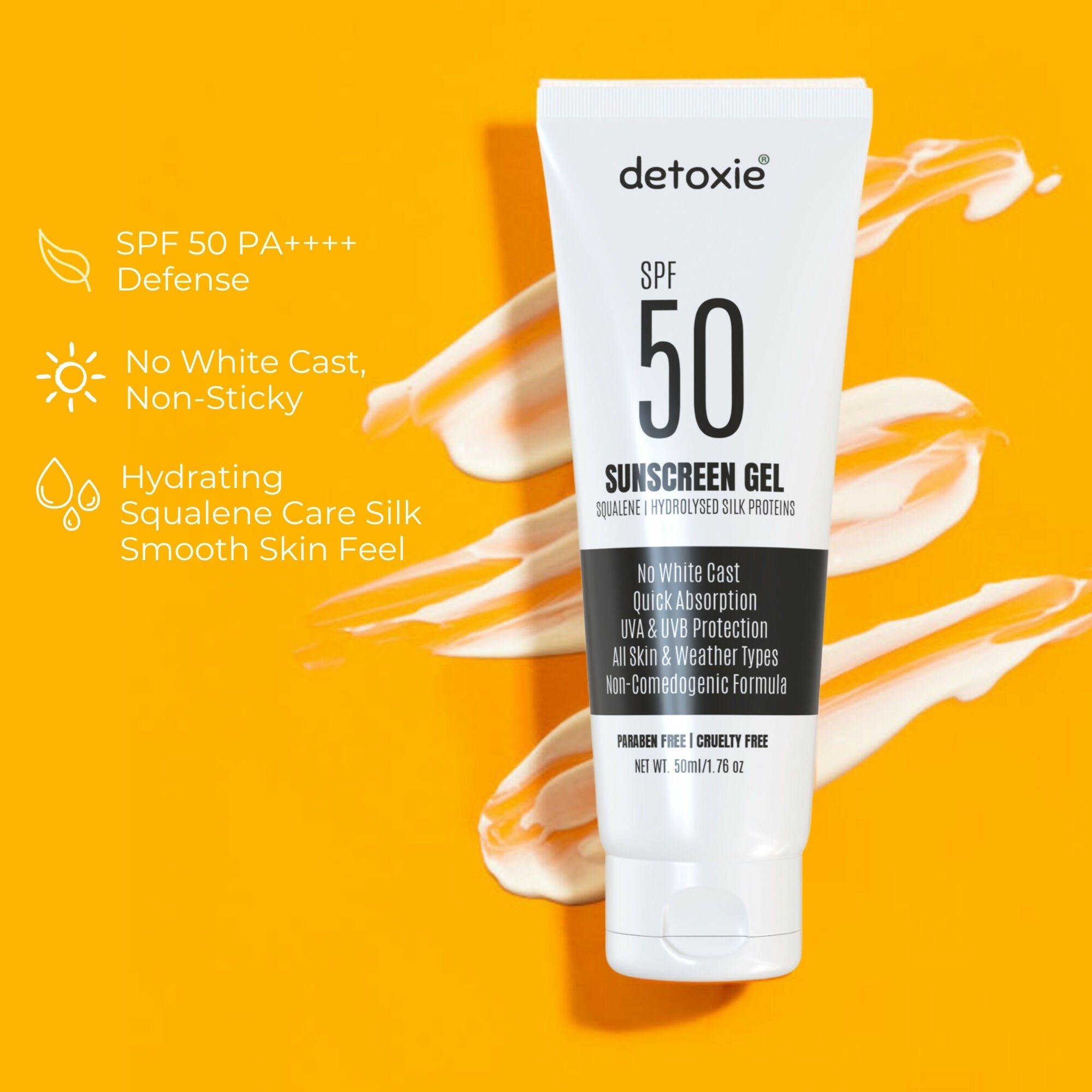 Detoxie Squalene & Silk Protiens SPF50 Sunscreen Gel For All Skin Types | Grab2Buy