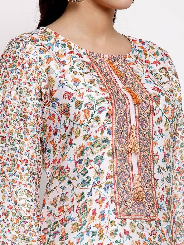 Myshka Women's Multi Cotton Printed Full Sleeve Round Neck Casual Kurta | Grab2Buy