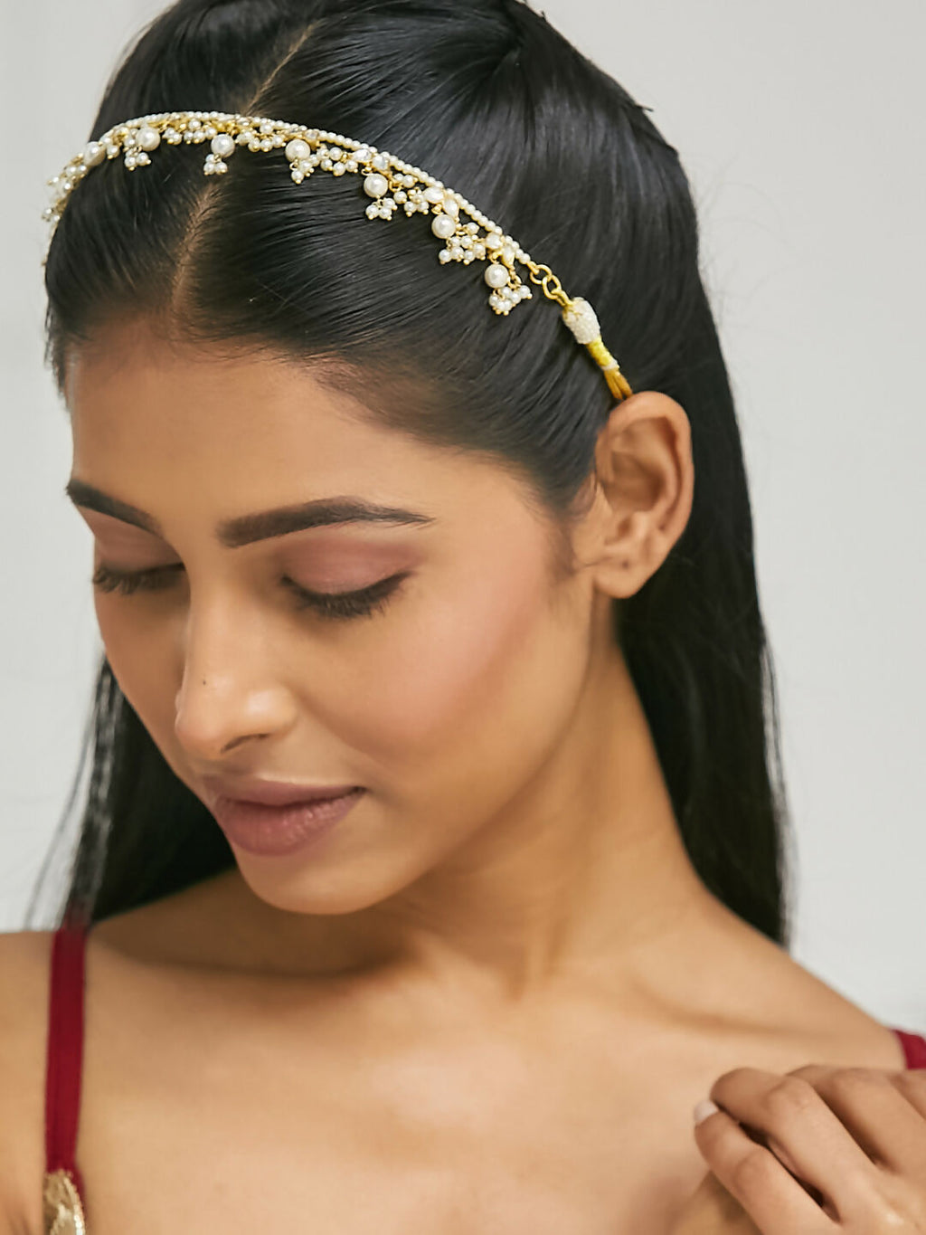 Nuyug 22K Gold-Plated Kundan & Pearl Studded Matha Patti Head Jewellery | Grab2Buy