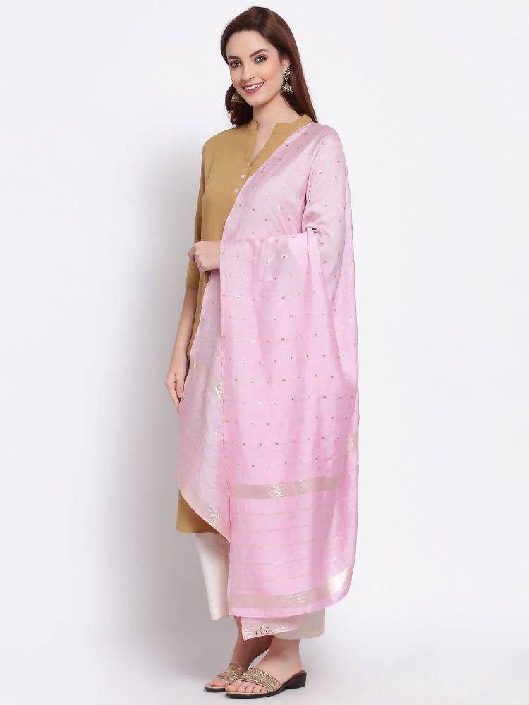 Myshka Women's Pink Cotton Silk Printed Casual Dupatta | Grab2Buy
