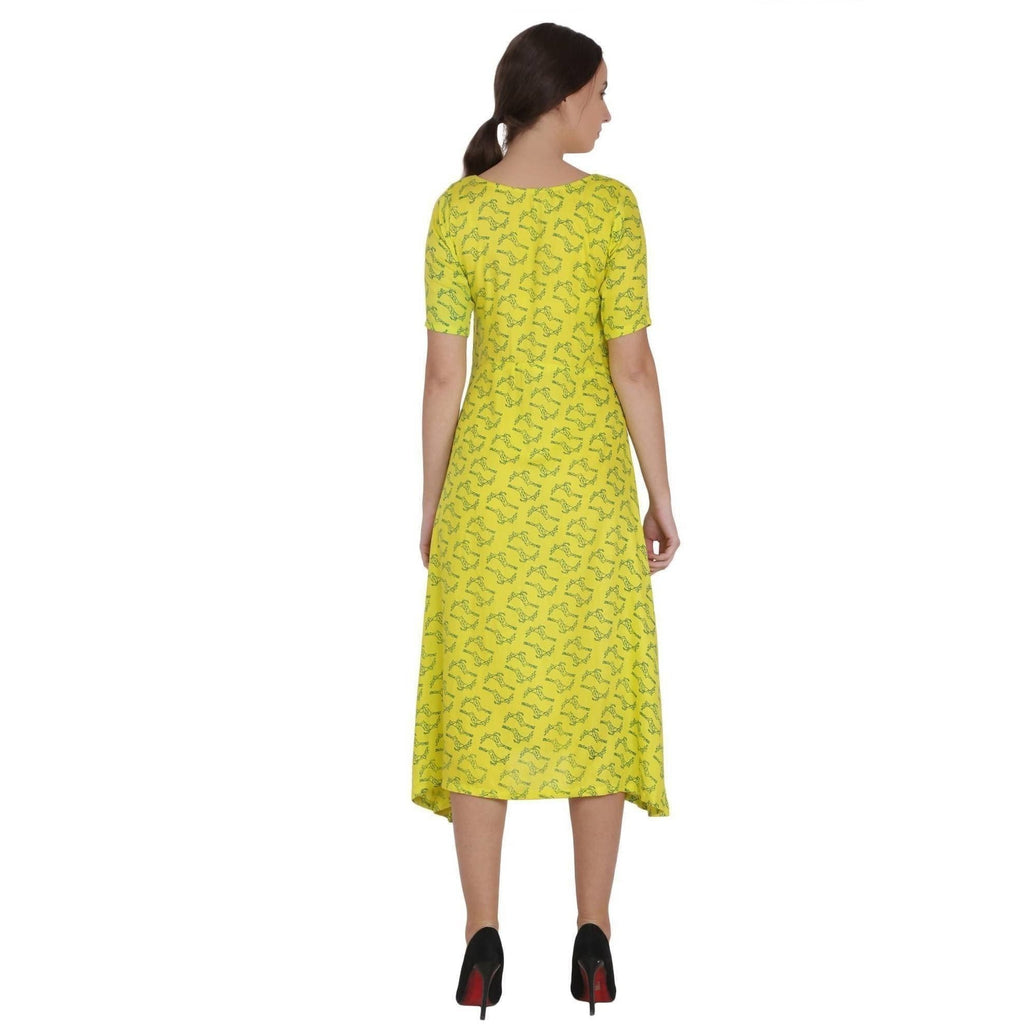 Kanoor Women's Yellow Rayon A-line kurti | Grab2Buy