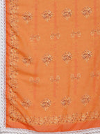 Myshka Women's Orange Cotton Printed 3/4 Sleeve Round Neck Casual Kurta Pant Dupatta Set | Grab2Buy