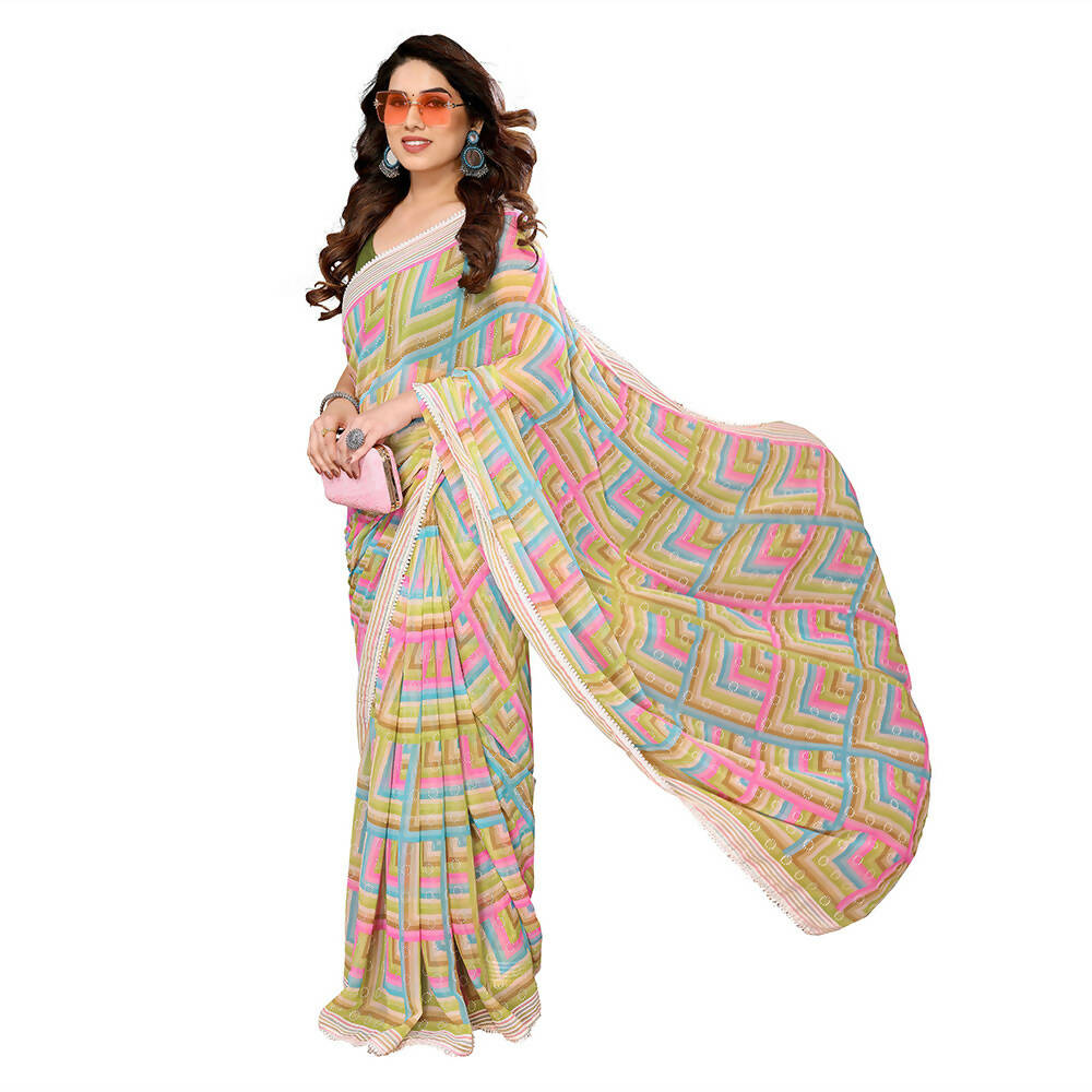 Women's Partywear Designer Green Georgette Fancy Saree - Satrangi | Grab2Buy