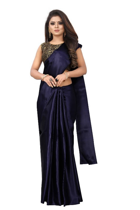 Vamika Navy Satin Designer Saree (PAVITRA NAVY) | Grab2Buy