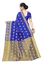 Vamika Banarasi Jacquard Weaving Blue With Gold Print Saree | Grab2Buy