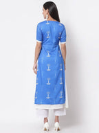 Myshka Viscose Printed 3/4 Sleeve Round Neck Casual Blue Women's dress | Grab2Buy