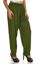 Mominos Fashion Moeza Reyon Cotton Mehndi Green Color Straight Palazzo | Grab2Buy