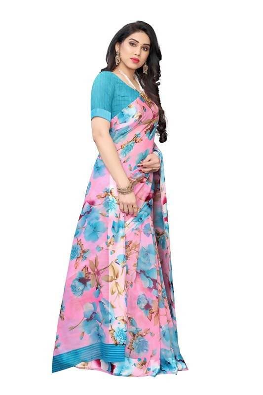 Vamika Pink Linen Satin Border Saree (SONAKSHI 12 BLUE) | Grab2Buy