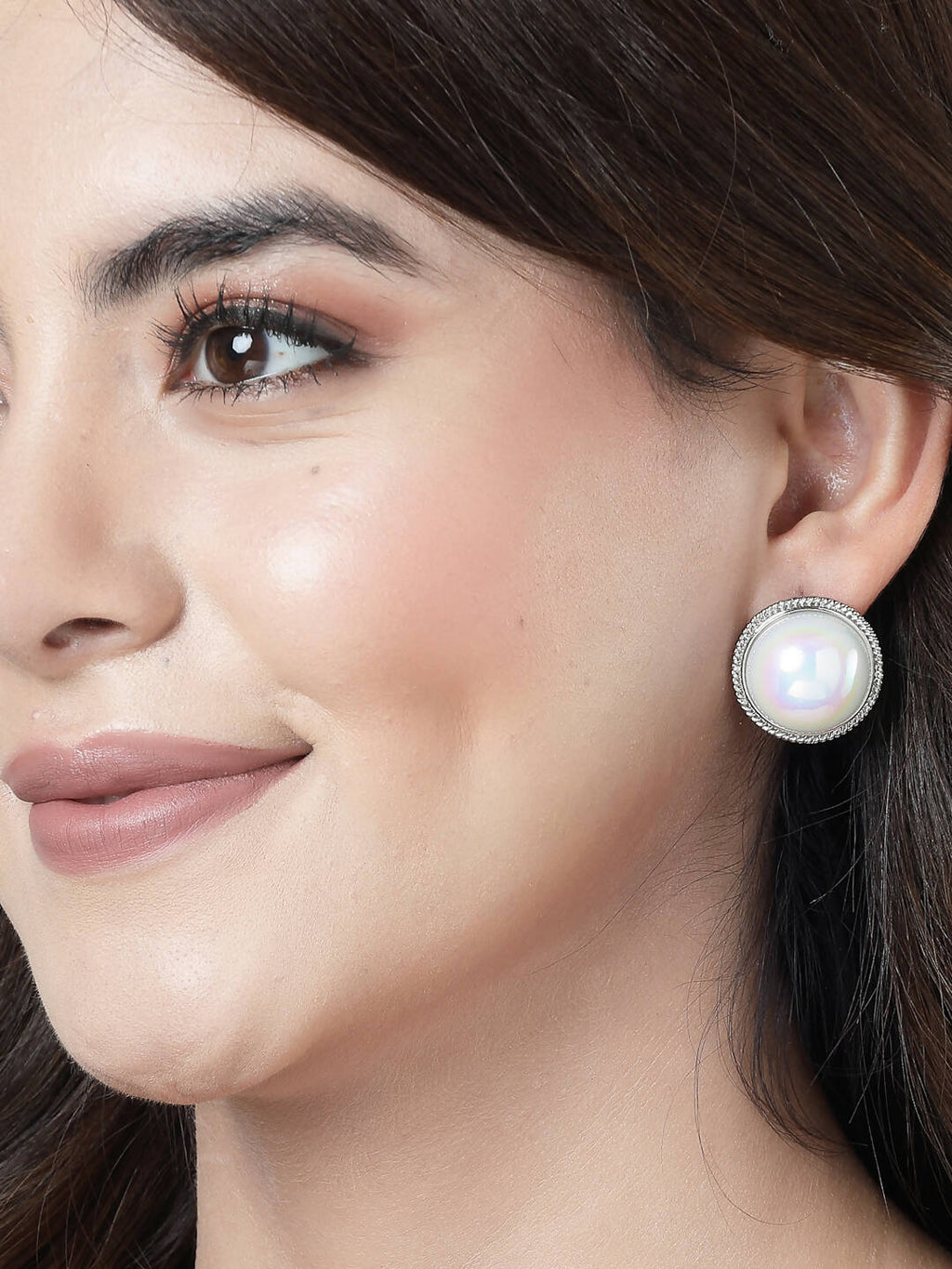 NVR Women's Silver Plated Circular Stud Earrings | Grab2Buy