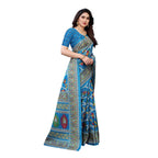 Vamika Printed Jute Silk Blue Saree (Rishika Blue) | Grab2Buy
