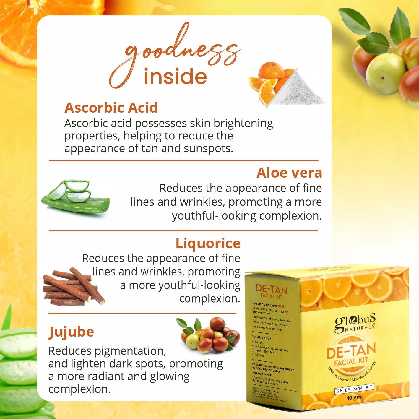Globus Naturals De-Tan 6 Step Facial Kit | Grab2Buy