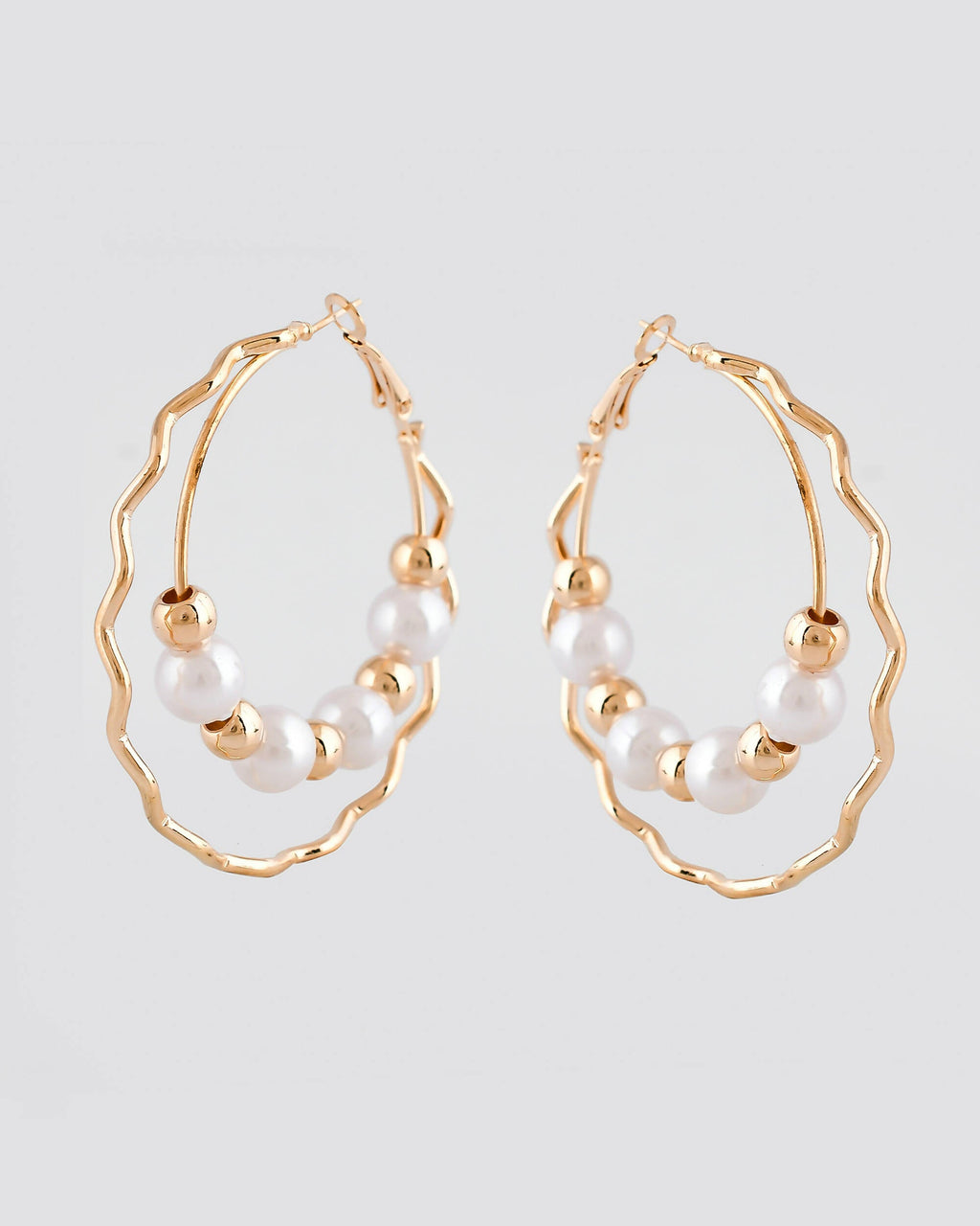 VOJ Women Gold-Polished Pearl Stainless Steel Hoop Earrings | Grab2Buy