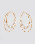 VOJ Women Gold-Polished Pearl Stainless Steel Hoop Earrings | Grab2Buy