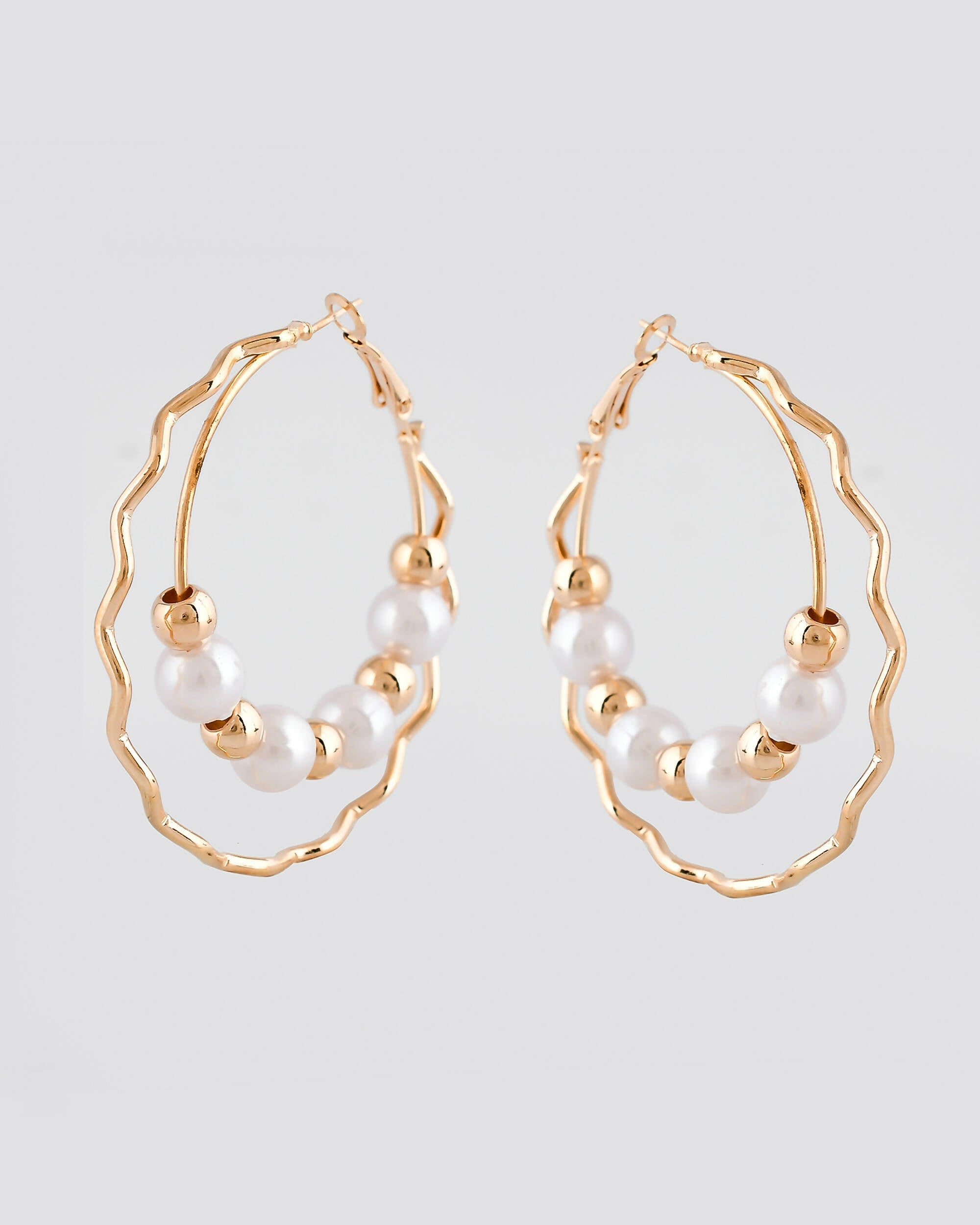 VOJ Women Gold-Polished Pearl Stainless Steel Hoop Earrings | Grab2Buy