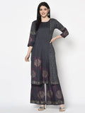Aniyah Rayon Dark Grey Color Block Print Straight Kurta Palazzo Set (AN-202K) | Grab2Buy