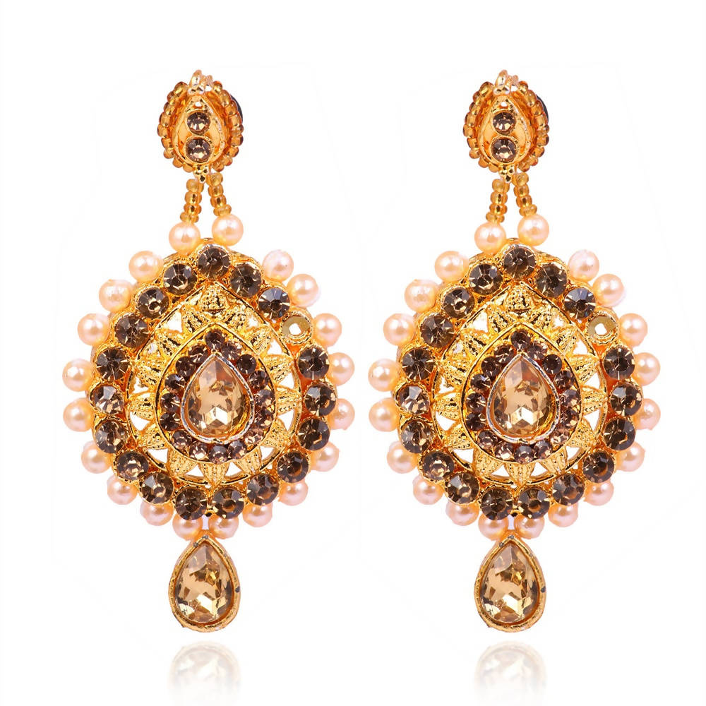 Tehzeeb Creations Stone And Pearl Studded Necklace With Earrings And Tikka | Grab2Buy