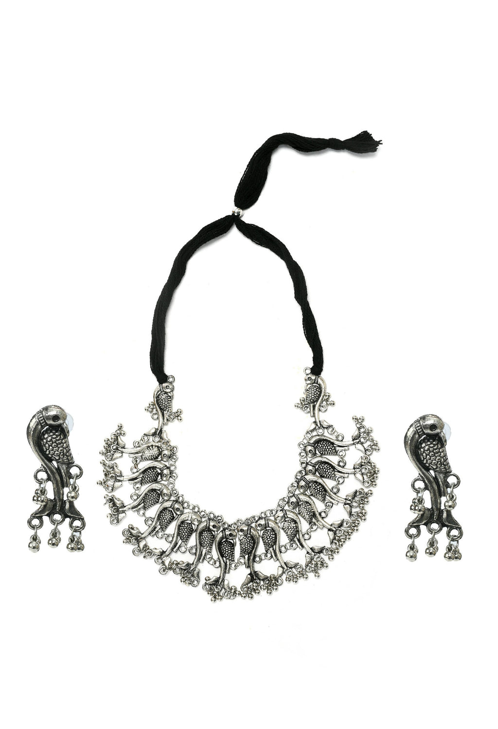 Mominos Fashion Johar Kamal Oxidised Silver-Plated Brass Finish Peacock Choker For Women (Silver) | Grab2Buy