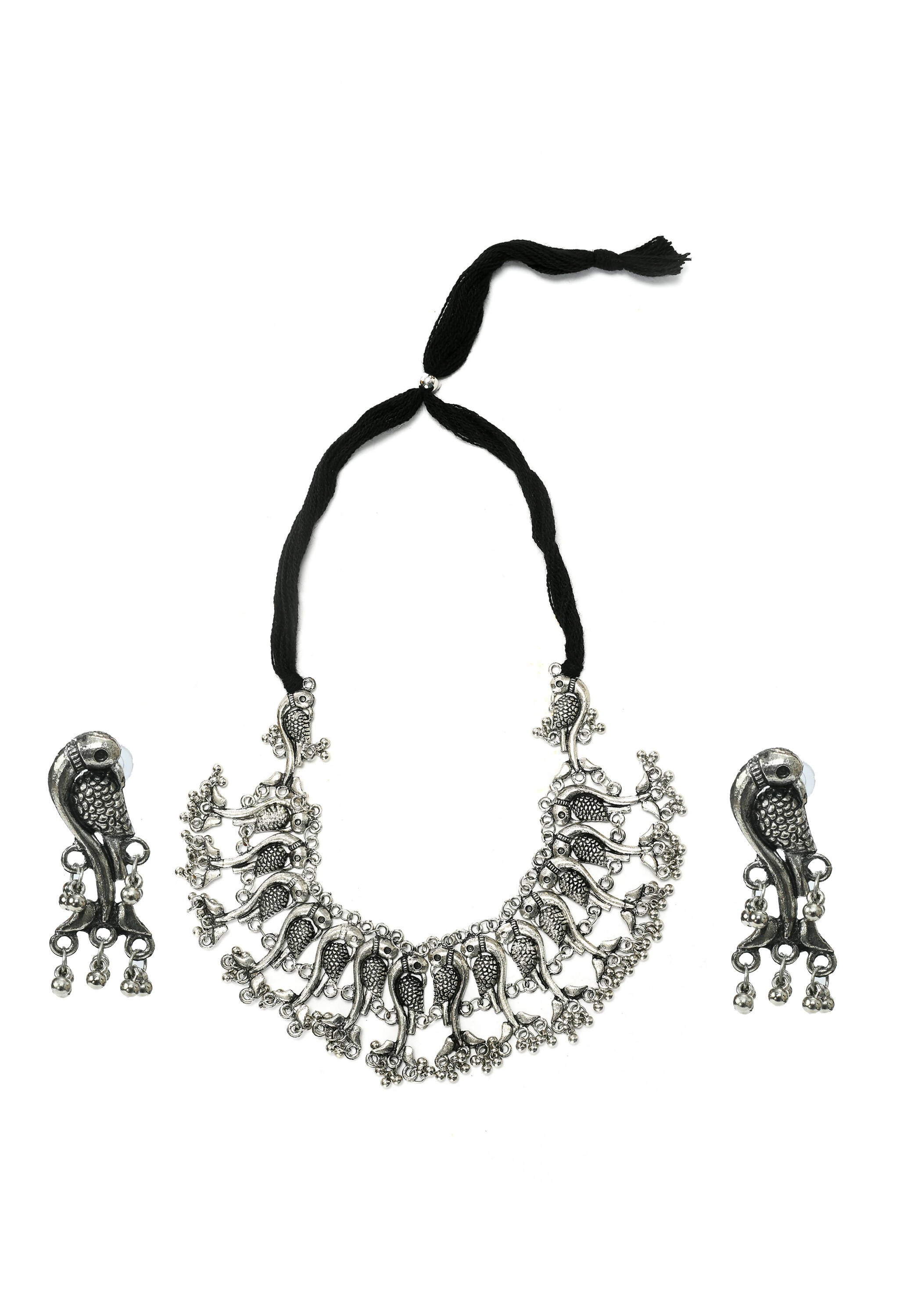 Mominos Fashion Johar Kamal Oxidised Silver-Plated Brass Finish Peacock Choker For Women (Silver) | Grab2Buy