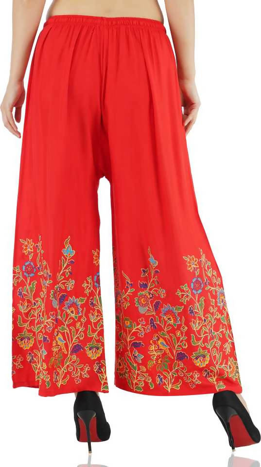 Mominos Fashion Red Floral Design Palazzo | Grab2Buy