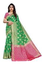 Vamika Banarasi Jacquard Weaving Green Saree (Dangal Green) | Grab2Buy