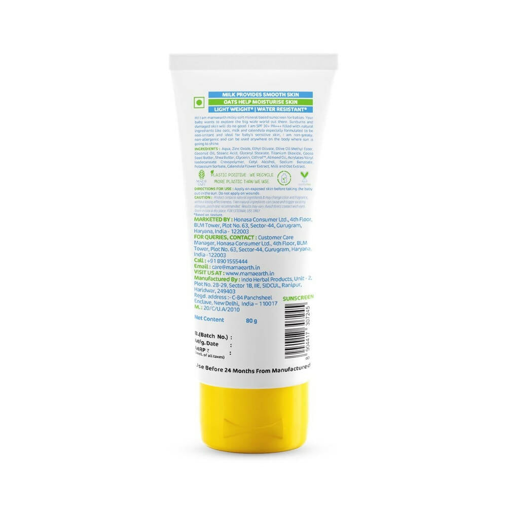 Mamaearth Milky Soft Mineral Based Sunscreen SPF 30 & PA+++ With Oats, Milk and Calendula | Grab2Buy