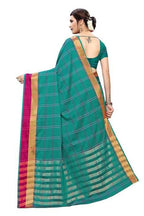 Vamika Rama Cotton Silk Weaving Saree (Rimi Checks Rama) | Grab2Buy
