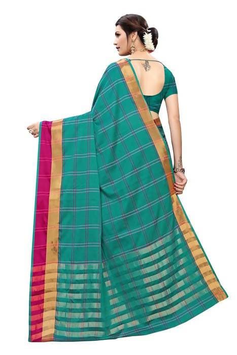 Vamika Rama Cotton Silk Weaving Saree (Rimi Checks Rama) | Grab2Buy