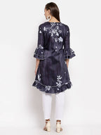 Myshka Women's Black Crep Printed Full Sleeve V Neck Casual Tunic | Grab2Buy