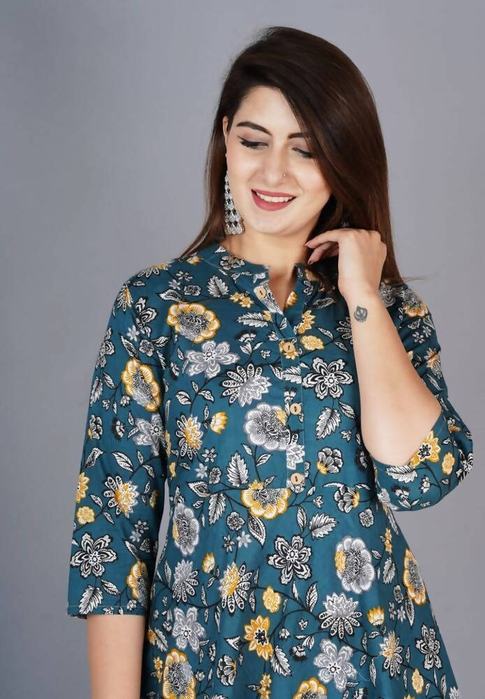 Vamika Cotton Sea Green Party Wear Kurti | Grab2Buy