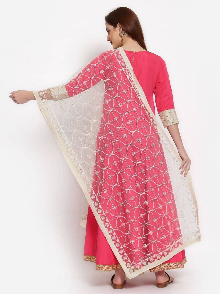 Myshka Women's Pink Solid Rayon 3/4 Sleeve Round Neck Casual Anarkali Kurta Dupatta Set | Grab2Buy