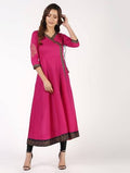 Aniyah Cotton Block Print Angrakha Kurta In Magenta (AN-148K) | Grab2Buy