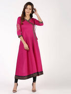 Aniyah Cotton Block Print Angrakha Kurta In Magenta (AN-148K) | Grab2Buy