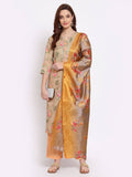Myshka Women's Multi Solid Cotton Blend 3/4 Sleeve Round Neck Casual Kurta Pant Dupatta Set | Grab2Buy