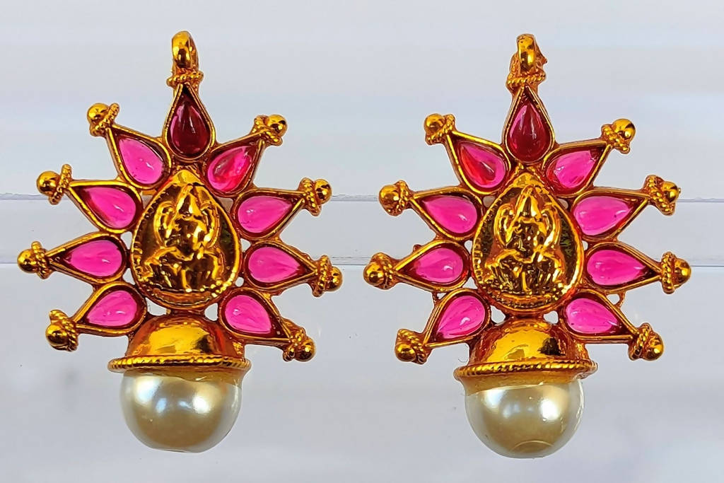 Pink Kemp Temple Earrings | Grab2Buy