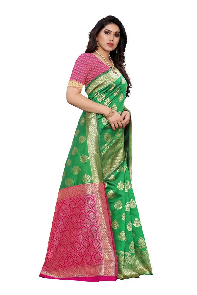 Vamika Banarasi Jacquard Weaving Green Saree (Dangal Green) | Grab2Buy