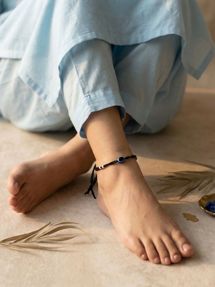 NVR Women Set of 2 Black Beaded Evil Eye Anklet | Grab2Buy