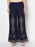 Aniyah Rayon Navy Blue Color Gold Print Flared Slip-On Palazzo (AN-193K) | Grab2Buy