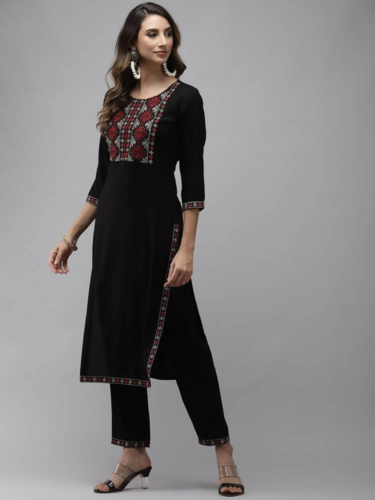 Yufta Women Black Yoke Design Thread Work Kurta with Trouser | Grab2Buy