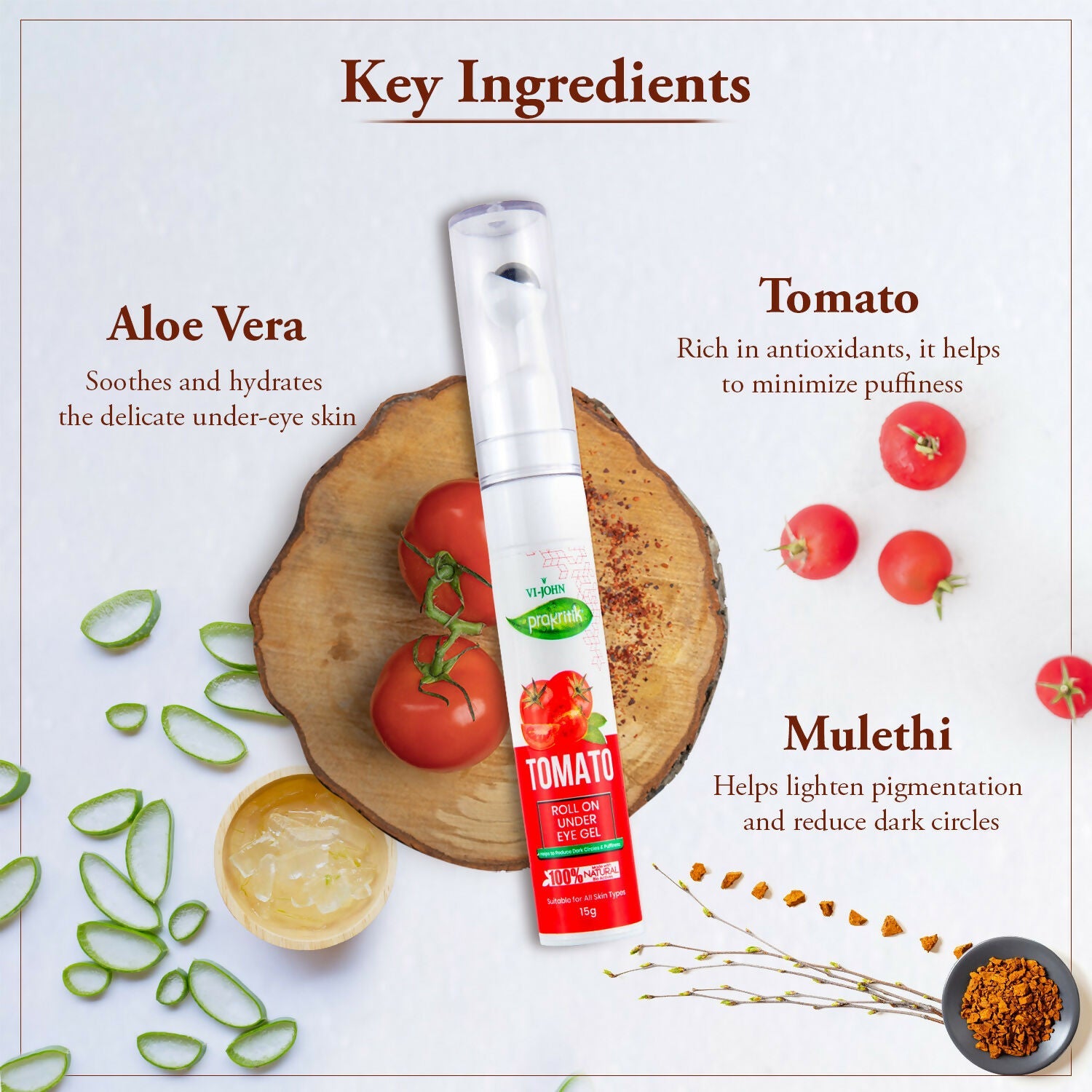VI-JOHN Prakritik Tomato Under Eye Gel, Reduces Dark Circles, Puffiness,Fine Lines 100% Bioactives | Grab2Buy