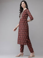 Yufta Women Maroon Floral Printed Regular Kurta with Palazzo & With Dupatta | Grab2Buy