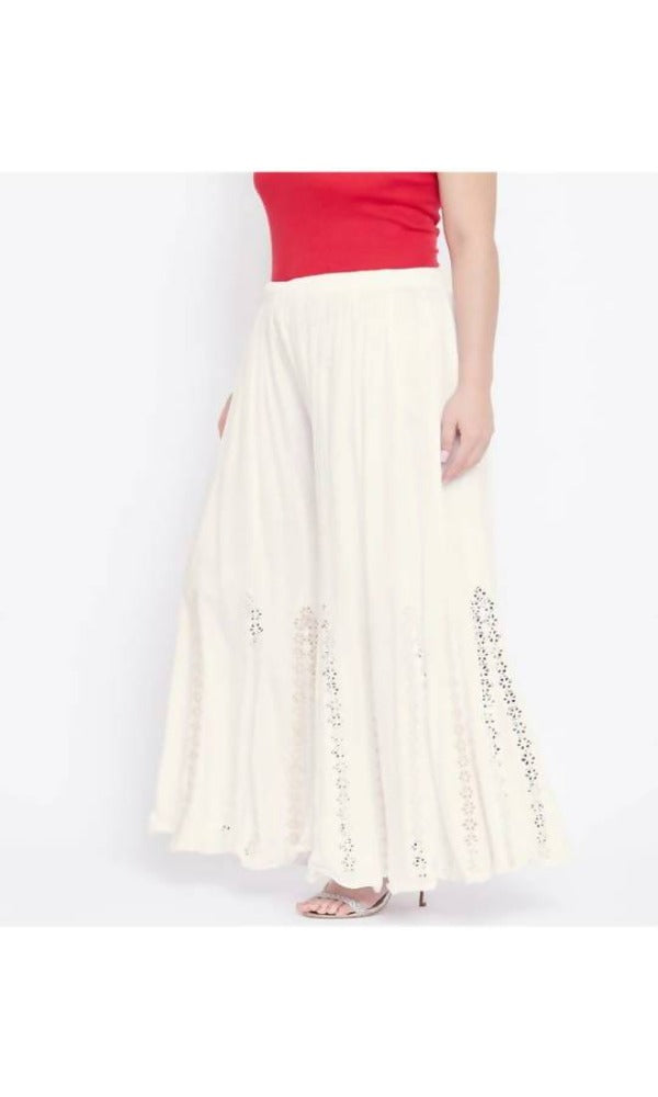 Mominos Fashion Off White Mirror Flower Work Palazzo | Grab2Buy