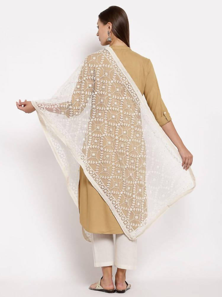 Myshka Women's White Net Solid Casual Dupatta | Grab2Buy