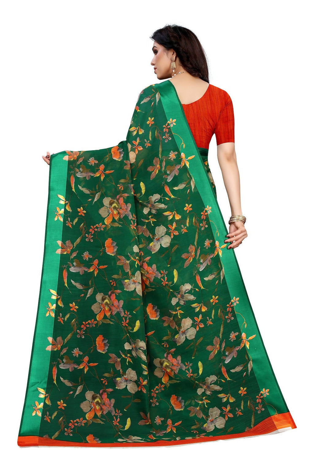 Vamika Green Linen Satin Patta Saree (MANSI GREEN) | Grab2Buy