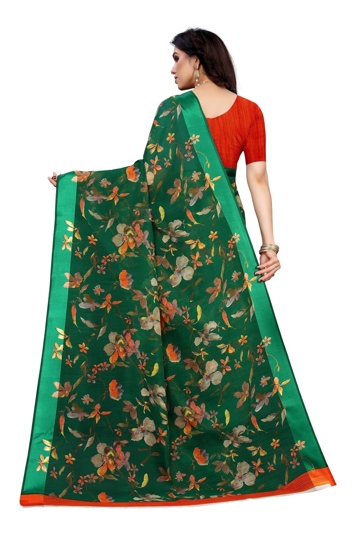Vamika Green Linen Satin Patta Saree (MANSI GREEN) | Grab2Buy