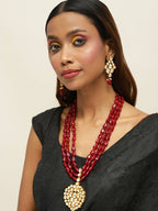 Gold-Polished White Maroon Kundan Studded Beaded Handcrafted Jewellery Set - Ruby Raang | Grab2Buy