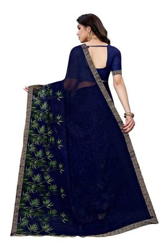 Vamika Navy Georgette Lace Work Saree (Prachi Navy) | Grab2Buy
