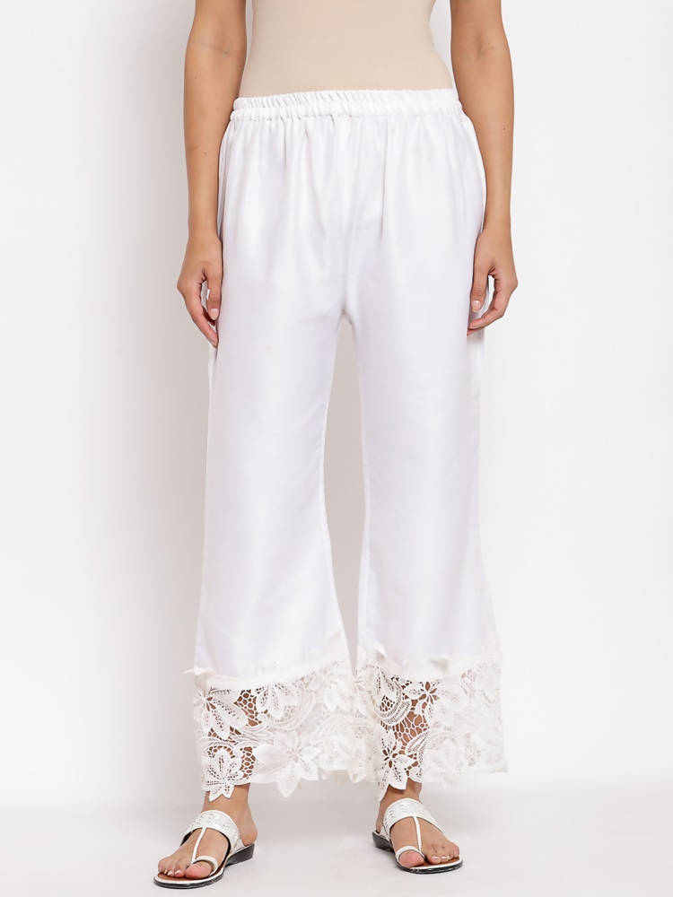 Myshka Women's White Cotton Solid Casual Trouser | Grab2Buy